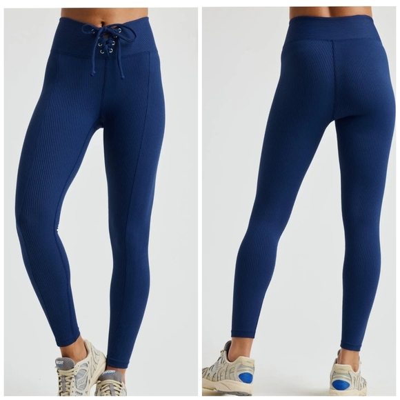 Year of Ours Pants - Year of Ours Ribbed Lace Up Football Leggings in Navy size Medium